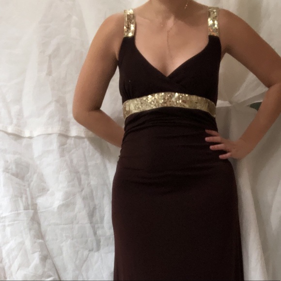 Brown and gold sequined floor length gown - Picture 3 of 7